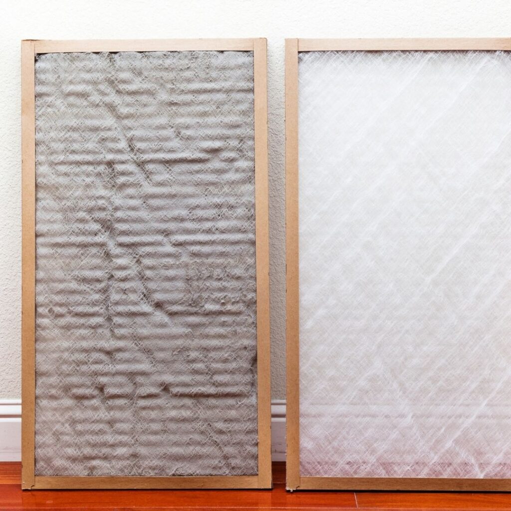 a dirty and a clean air conditioner filter
